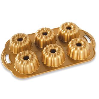 Nordic Ware Cast Aluminum Anniversary Bundtlette Pan, Gold