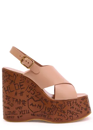Chlo&eacute; Maxime Leather Platform Wedge Sandals - Pink - 40 (IT40 / UK7)
