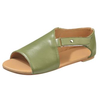 Generic Cocila Comfy Sandals For Women Uk Fashion Round Solid WomenS Heel Flat Toe Hook&Loop Color Shoes Green, 6.5 Hiking Platform Wedge Orthopedic Arch Supp