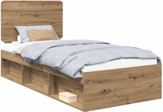 vidaXL Estructura De Cama Con Cabecera Roble Artesanal 75 X 190 Cm Vidaxl