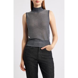 BOSS Fonari Open Stitch Sleeveless Mock Neck Sweater in Charcoal Interlock at Nordstrom Rack, Size X-Large