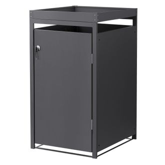 ML Design Ml-design - Cobertizo Para Ocultar Cubos De Basura 240l Antracita 132x80x124 Cm Caseta De Acero Con Cerradura Y Puerta Incluye Cubierta Con Macetero C