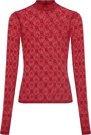 Marine Serre Fitted Sheer Mesh High-Neck Top with Moonogram Motifs