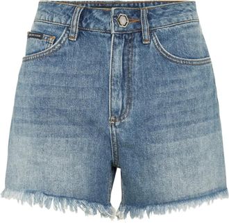 Philipp Plein Shorts denim con ricamo - Blu