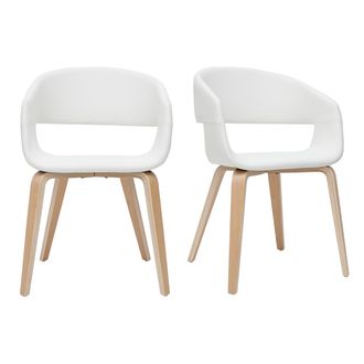 Miliboo Set De 2 Sillas De Dise&ntilde;o De Poliuretano Blanco Con Patas De Madera Clara Slam