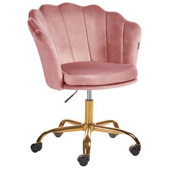 Beliani Silla De Oficina De Terciopelo Rosa Dorado Negro Giratorio Base Monticello Ii