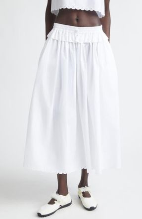 Cecilie Bahnsen Dalia Scalloped Broderie Anglaise Trim Poplin Midi Skirt in White at Nordstrom, Size 4 Us