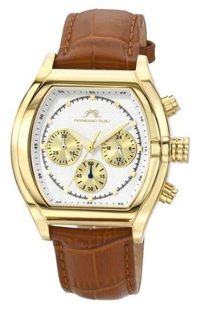 Porsamo Bleu Roman Chronograph Croc Embossed Leather Strap Watch, 42mm in Brown at Nordstrom Rack
