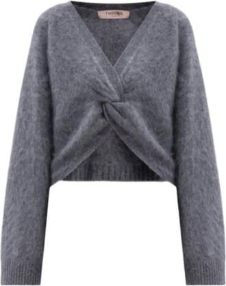 Twinset Jersey de punto con cuello en V - Knitwear - Mujer - Gris - M