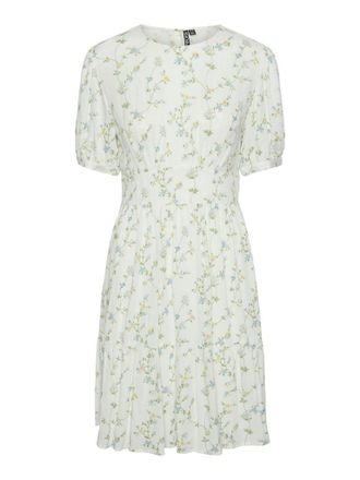 Pieces Womens Pckary Ss O-Neck Dress Bc, Cloud Dancer/AOP:Flower Field, L