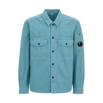 C.P. Company Corduroy Lens Button Overshirt - male - C.P. Company - Light Jackets - Blue - 2XL - Jackets
