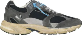 Crime London Blue Fugitive 9094 Leather Mesh Used-Effect Sneakers