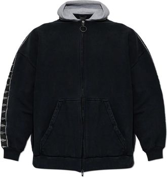 Balenciaga Zip-throughs, male, Black, Size: XL Stripe Patched Hood Zip-up Hoodie