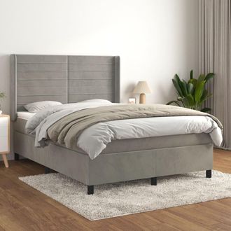 vidaXL Vidaxl - Cama Box Spring Con Colch&oacute;n Terciopelo Gris Claro 140x190 Cm