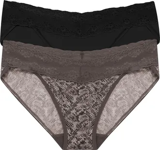 Natori Bliss Perfection Lace Trim One Size Bikini Brief 2-Pack in Chrome Python Print/black at Nordstrom