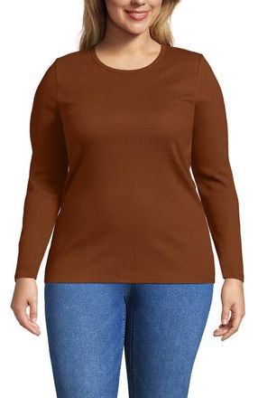 Lands End Cotton Rib T-shirt in Rich Ginger Brown at Nordstrom, Size 3X
