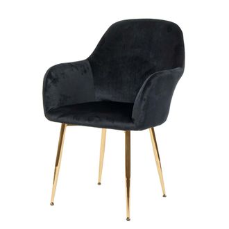 Hhg Nunca Usado] Silla De Comedor Hhg 733, Silla Silla De Cocina, Dise&ntilde;o Retro, Terciopelo Negro, Patas Doradas