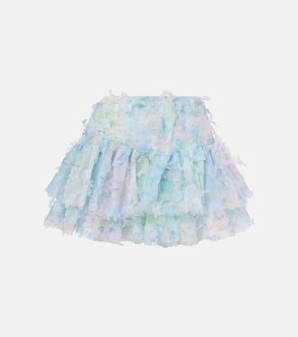 Susan Fang Floral-appliqué tiered tulle miniskirt