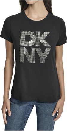 DKNY Stacked T-Shirt - Dames - T-shirts - Zwart - M - Katoen - Tops