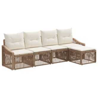 vidaXL Conjunto De Sof&aacute;s De Jard&iacute;n 5 Pcs Beige Rat&aacute;n Sint&eacute;tico Vidaxl