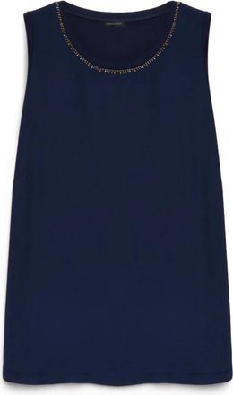 Fiorella Rubino Tweekleurige viscose top met versieringen - Dames - Tops zonder mouwen - Blauw - XL - Polyester - Tops