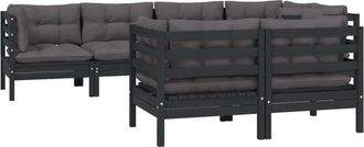 vidaXL Muebles De Jard&iacute;n 7 Pzas Y Cojines Negro Madera Maciza De Pino Vidaxl
