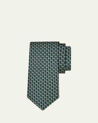 Ferragamo Mens Gancio Dachshund-Print Silk and Wool Tie
