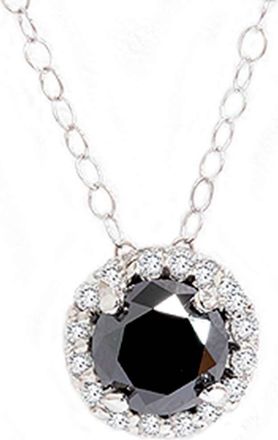 Pompeii3 1 1/8ct Black White Diamond Solitaire Pave Halo Pendant
