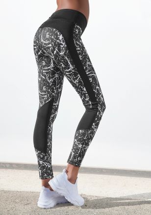 Active By Lascana Leggings LASCANA ACTIVE Splash, Damen, Gr. 32/34, N-Gr, weiss (schwarz, marmoriert, wei&szlig;), Obermaterial: 85% Polyester, 15% Elasthan, gemustert, figur