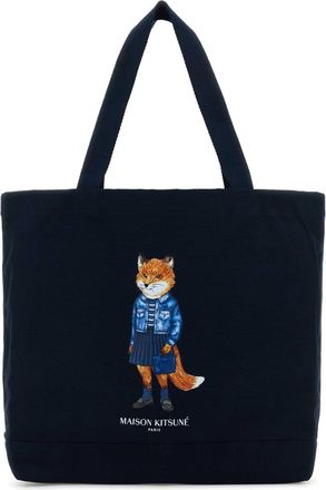 Maison Kitsuné Navy Blue Canvas Shopping Bag
