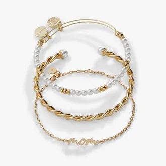 Alex and Ani Mom Script Bracelet, Set of 3 in Gold at Nordstrom