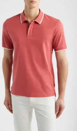 BOSS Parlay Tipped Cotton Polo in Medium Red at Nordstrom, Size Xx-Large