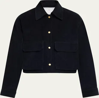 Maria McManus Cropped Snap-Front Velvet Jacket