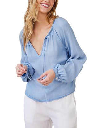Bella Dahl Shirred Raglan Tie Front Blouse