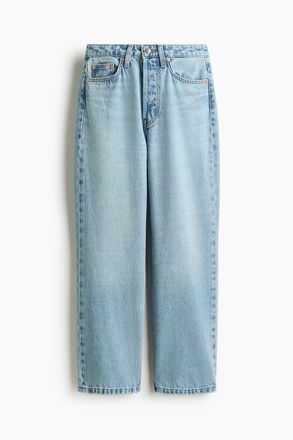 H&M Straight High Waist Ankle Jeans - Helles Denimblau
