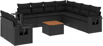 vidaXL Set De Sof&aacute;s De Jard&iacute;n 10 Pzas Cojines Rat&aacute;n Sint&eacute;tico Negro Vidaxl