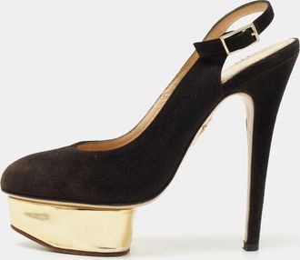 Charlotte Olympia Black Suede Dolly Platform Slingback Pumps