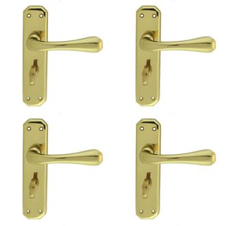 Loops 4x PAIR Heavy Duty Lever on Angular Bathroom Backplate 180 x 40mm Polished Brass in Metallics