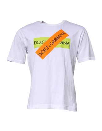 Dolce & Gabbana White Logo Tape Cotton Crew Neck Mens T-shirt