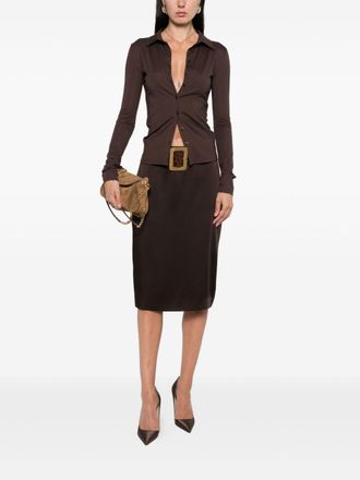 Tom Ford Womens Satin Midi Skirt - Dark Brown - Size EU 36 (Womens)