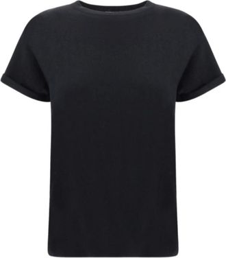 Brunello Cucinelli Cashmere en Zijde T-shirt - Dames - T-shirts - Zwart - L - Polyester - Tops