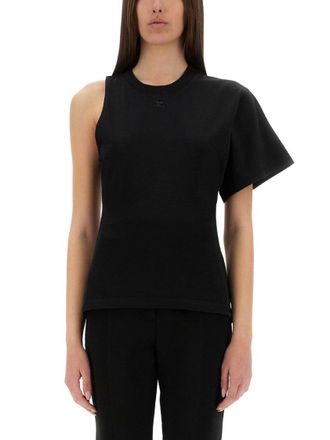 Courr&egrave;ges One-Shoulder Black T-Shirt In Soft Cotton