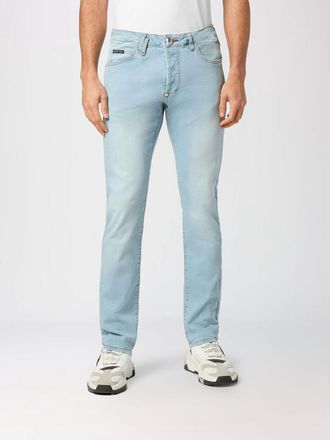 Philipp Plein Jeans skinny in denim di cotone con vestibilit&agrave; slim e logo metallico