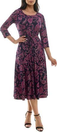 Nina Leonard Sylvia Floral A-Line Midi Dress in Navy/Berry Foil at Nordstrom Rack, Size X-Large