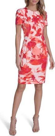 Calvin Klein Floral Sheath Midi Dress in Ginger Multi at Nordstrom Rack, Size 14
