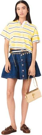 Maje Striped short-sleeve polo in Pale Yellow at Nordstrom, Size X-Small