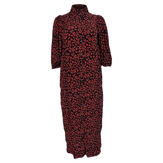 Ganni Ganni Printed Button-Down Midi Shirt in Dress in Red Viscose
