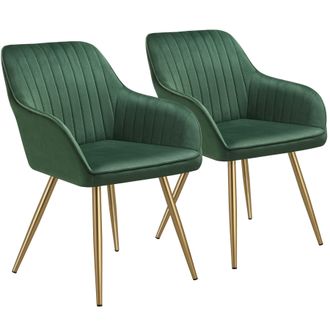 TecTake Dining Chair Marilyn Set Of 2 - Dark Green/Gold in Dark Green | Size: 2 Pack