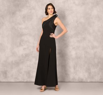 Aidan Mattox One Shoulder Pleated Detail Mermaid Gown In Black