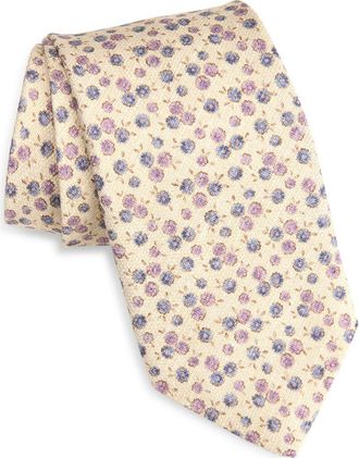 David Donahue Floral Print Silk Tie in Lilac at Nordstrom